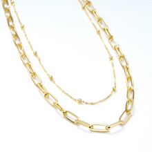 Load image into Gallery viewer, Emily Double Choker Necklace A double layered paperclip and beaded chain choker. Dreamy lightweight gold plated layer starter with toggle clasp. Available in Silver and Gold. Paperclip Chain 41 cm Beaded Chain 32 cm Please follow jewelry care instructions to maintain your pieces quality and integrity.