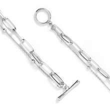 Load image into Gallery viewer, Emily Double Choker Necklace A double layered paperclip and beaded chain choker. Dreamy lightweight gold plated layer starter with toggle clasp. Available in Silver and Gold. Paperclip Chain 41 cm Beaded Chain 32 cm Please follow jewelry care instructions to maintain your pieces quality and integrity.