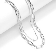 Load image into Gallery viewer, Emily Double Choker Necklace A double layered paperclip and beaded chain choker. Dreamy lightweight gold plated layer starter with toggle clasp. Available in Silver and Gold. Paperclip Chain 41 cm Beaded Chain 32 cm Please follow jewelry care instructions to maintain your pieces quality and integrity.