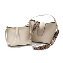 Load image into Gallery viewer, ERIKA TOTE BAG  Fall fit everyday 2 in 1 tote bucket bag. Ideal multi way and use tote bag, snake print strap, faux leather, gold tone hardware and second insert handbag for additional storage or second handbag. Available in Mustard, Beige and Onyx.  SHOPEMMASOFIA.COM  #shopemmasofia.com
