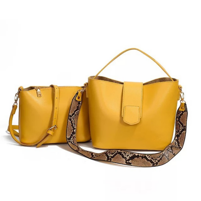 ERIKA TOTE BAG  Fall fit everyday 2 in 1 tote bucket bag. Ideal multi way and use tote bag, snake print strap, faux leather, gold tone hardware and second insert handbag for additional storage or second handbag. Available in Mustard, Beige and Onyx.  SHOPEMMASOFIA.COM  #shopemmasofia.com