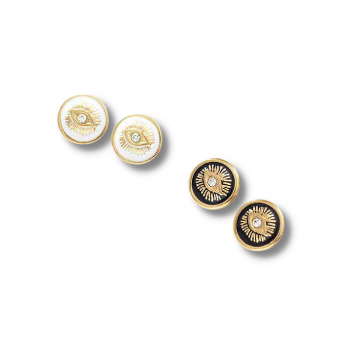 SHOPEMMASOFIA.COM  Fashion jewelry. Eye gold plated earrings. #shopemmasofia #eyeearrings #fashionjewelry #evileye