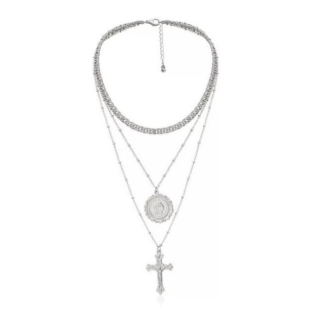 Master multi layered cross, coin pendant and chocker chain necklace. Trendy three layers with two stunning pendants.   Chain 33 cm  Coin 2 cm Chain 40 cm  Cross 3.5 cm Chain 46 cm    Please follow care instructions to maintain your pieces quality and integrity. #shopemmasofia