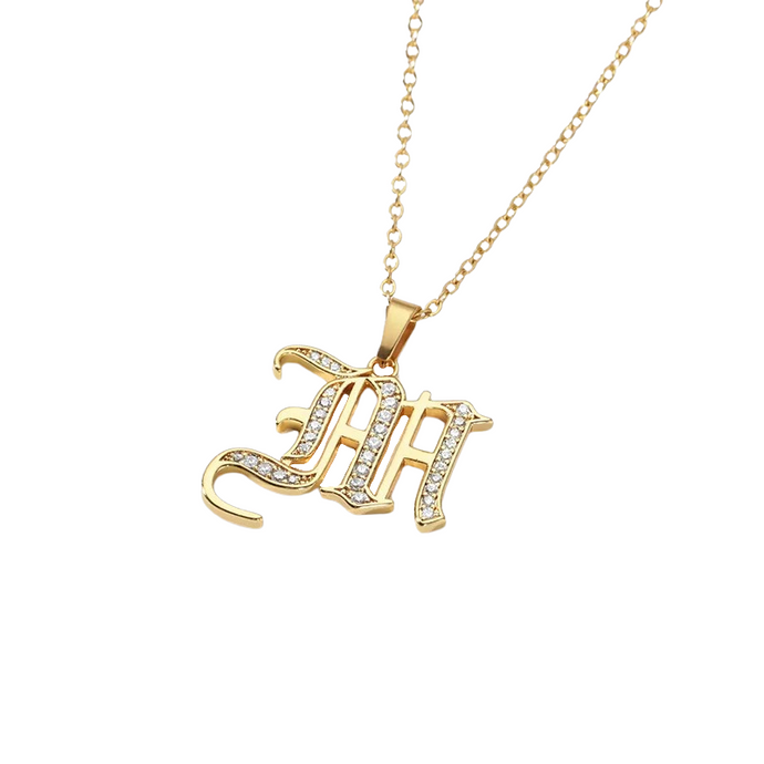 Stunning studded old english initial pendant necklace. Wear you own initial or honor someone special in your life. Available in gold.  Pendant 2 cm  Chain 45 cm  Please follow care instructions to maintain your pieces quality and integrity. #shopemmasofia