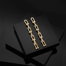 Load image into Gallery viewer, Solid U Bar Locked Chain and Earring Set.  Our U-mazing U bar Designer Inspired chain necklace with matching earrings. Supreme style for supreme taste. Limited quantities. Available in Silver and Gold.  Chain 43 cm  Earring 7.3 cm     Please follow care instructions to maintain your pieces quality and integrity. #shopemmasofia
